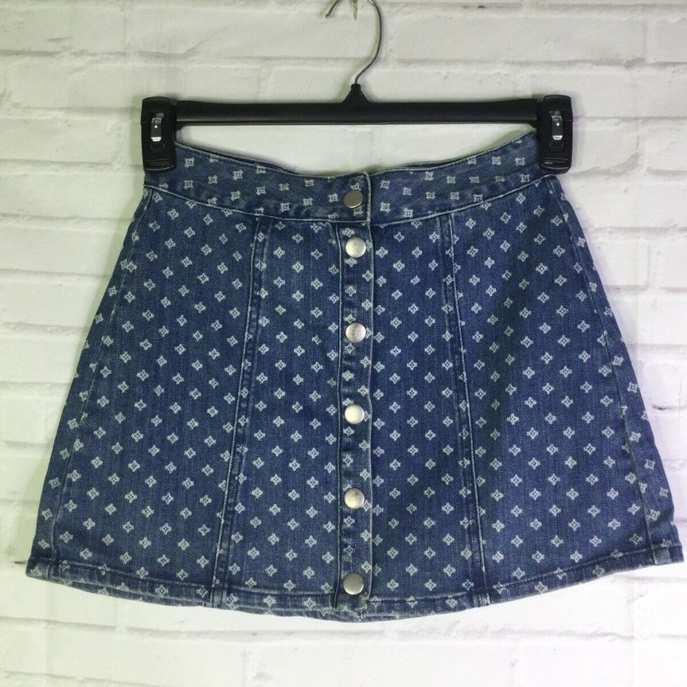 Kendall & Kylie Denim Printed A Line Mini Skirt Sn
